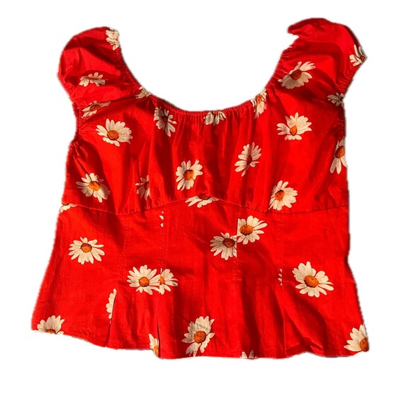Lisa Says Gah Red Daisy Floral Cotton Peplum Crop Top 2XL NWT - Picture 2 of 8